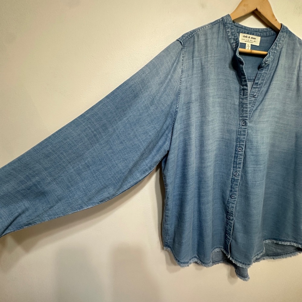 Cloth & Stone Anthropologie Tencel Button Down Shirt Womens Plus 2X Blue Relaxed - Picture 5 of 9